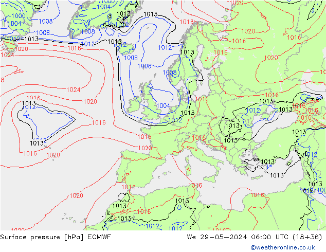 Atmosférický tlak ECMWF St 29.05.2024 06 UTC