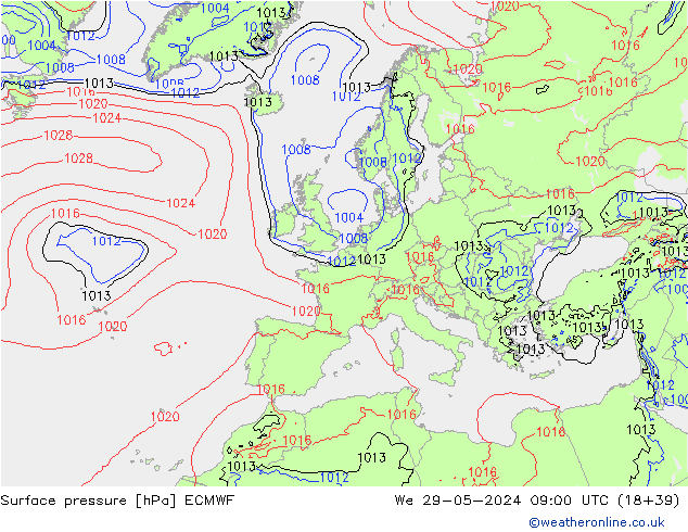 Pressione al suolo ECMWF mer 29.05.2024 09 UTC