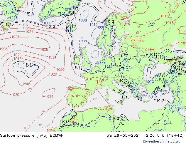 Pressione al suolo ECMWF mer 29.05.2024 12 UTC