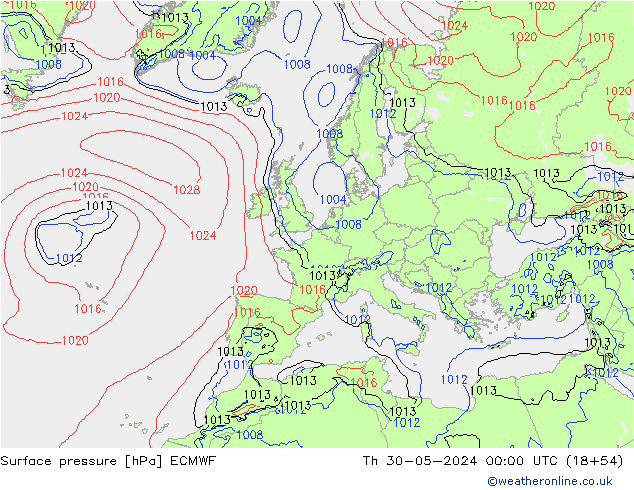 Atmosférický tlak ECMWF Čt 30.05.2024 00 UTC