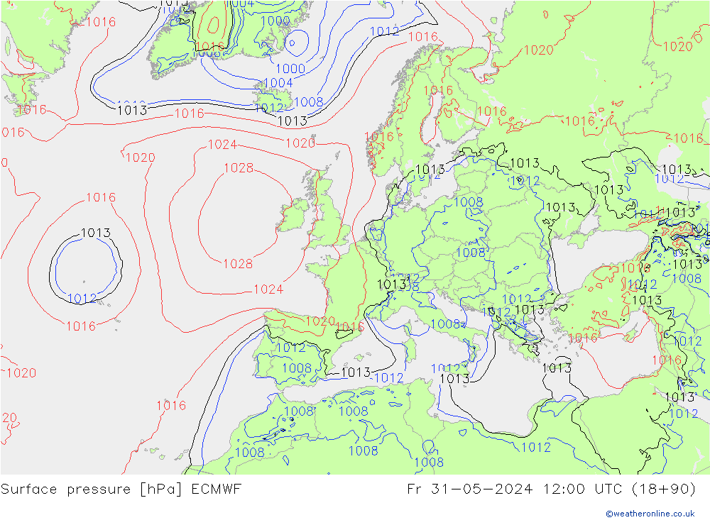 Bodendruck ECMWF Fr 31.05.2024 12 UTC