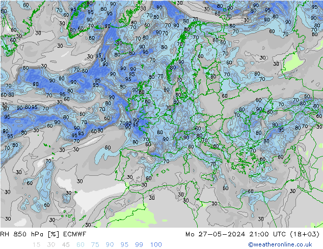 RH 850 hPa ECMWF  27.05.2024 21 UTC