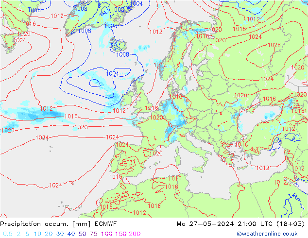 Totale neerslag ECMWF ma 27.05.2024 21 UTC