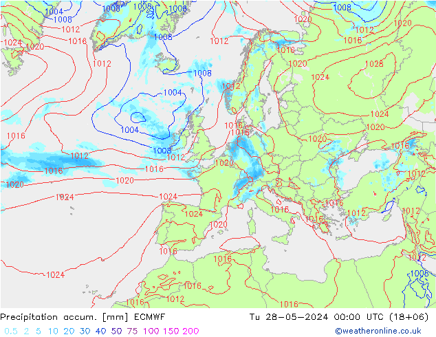 Precipitation accum. ECMWF Tu 28.05.2024 00 UTC