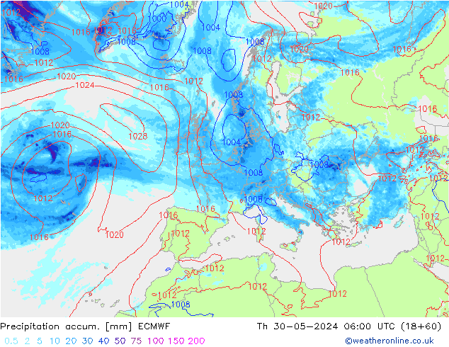 Precipitation accum. ECMWF Th 30.05.2024 06 UTC