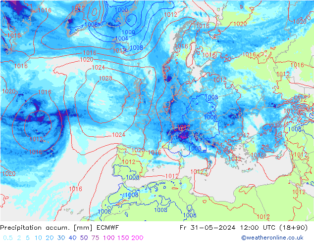 Precipitación acum. ECMWF vie 31.05.2024 12 UTC