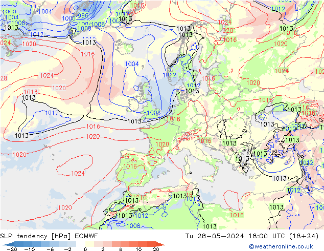 SLP tendency ECMWF Tu 28.05.2024 18 UTC