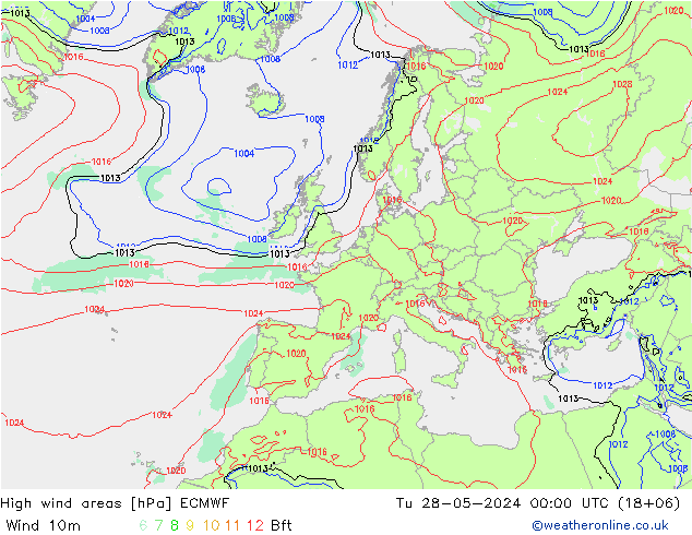 High wind areas ECMWF Tu 28.05.2024 00 UTC