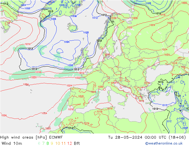 High wind areas ECMWF вт 28.05.2024 00 UTC