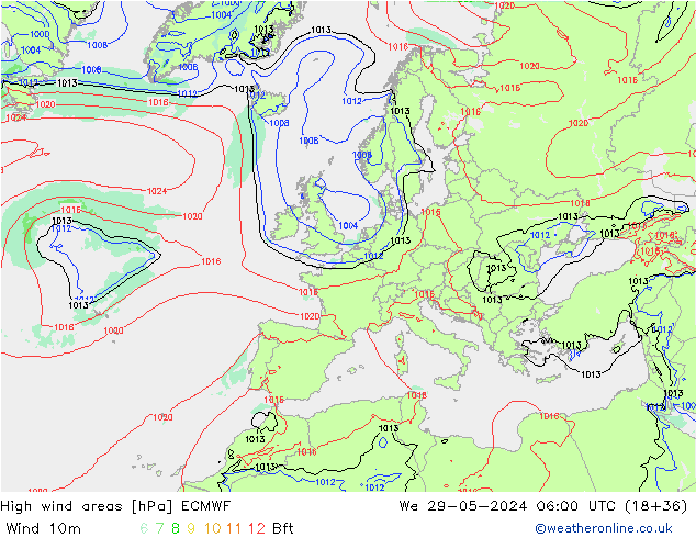 Windvelden ECMWF wo 29.05.2024 06 UTC