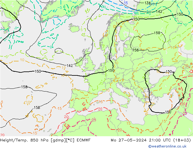 Yükseklik/Sıc. 850 hPa ECMWF Pzt 27.05.2024 21 UTC
