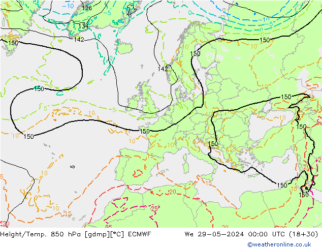 Height/Temp. 850 hPa ECMWF Qua 29.05.2024 00 UTC