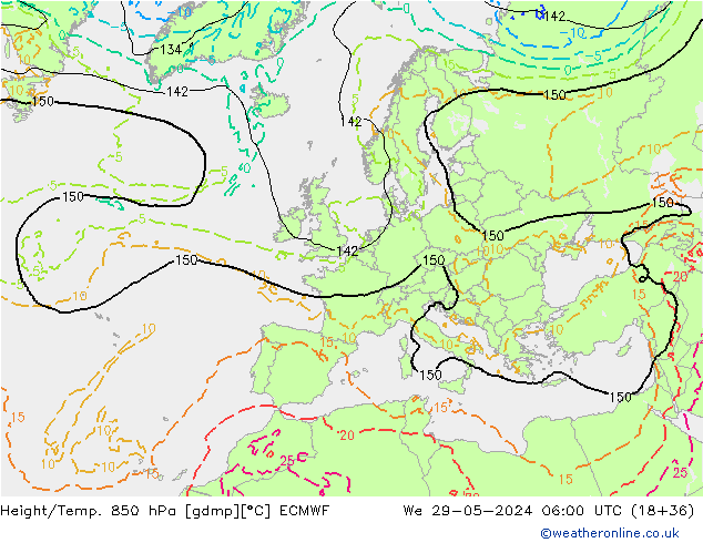 Z500/Rain (+SLP)/Z850 ECMWF mer 29.05.2024 06 UTC