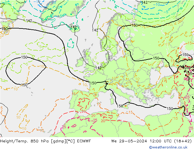 Z500/Rain (+SLP)/Z850 ECMWF We 29.05.2024 12 UTC