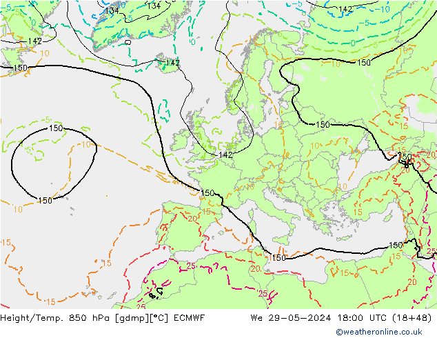 Z500/Rain (+SLP)/Z850 ECMWF Mi 29.05.2024 18 UTC