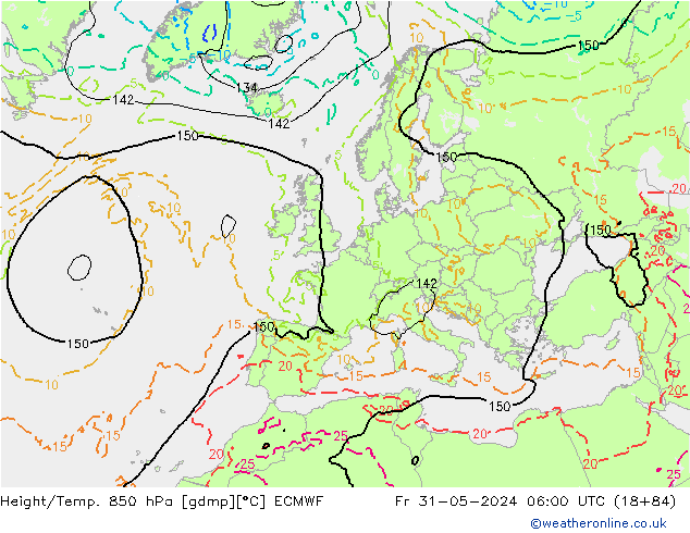 Géop./Temp. 850 hPa ECMWF ven 31.05.2024 06 UTC