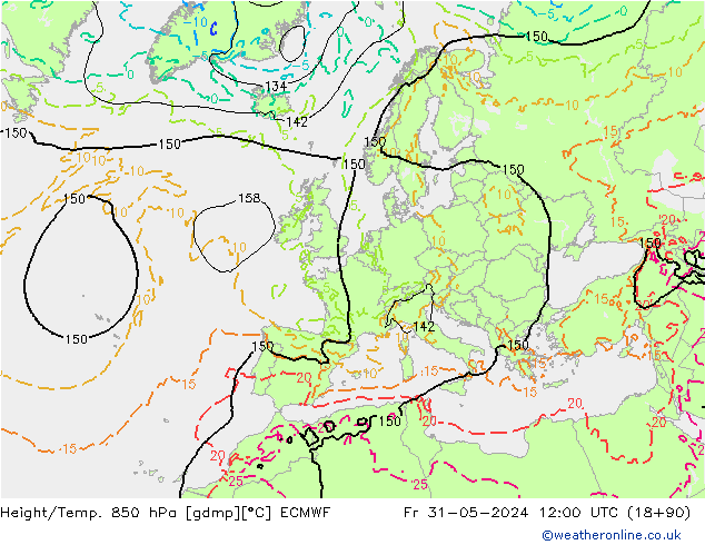 Height/Temp. 850 hPa ECMWF Sex 31.05.2024 12 UTC