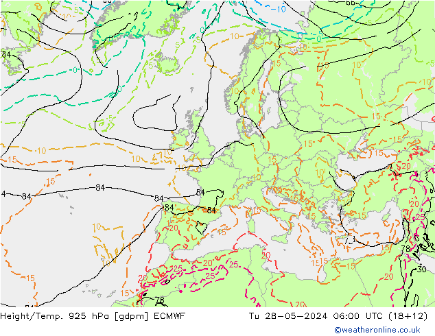Hoogte/Temp. 925 hPa ECMWF di 28.05.2024 06 UTC
