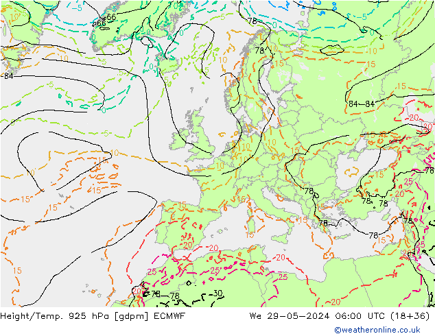 Height/Temp. 925 hPa ECMWF We 29.05.2024 06 UTC