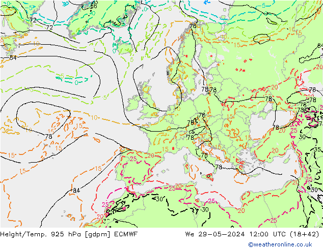 Height/Temp. 925 гПа ECMWF ср 29.05.2024 12 UTC