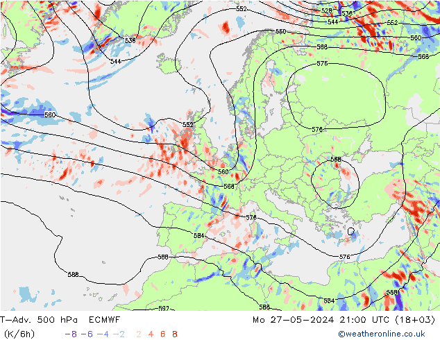 T-Adv. 500 hPa ECMWF lun 27.05.2024 21 UTC