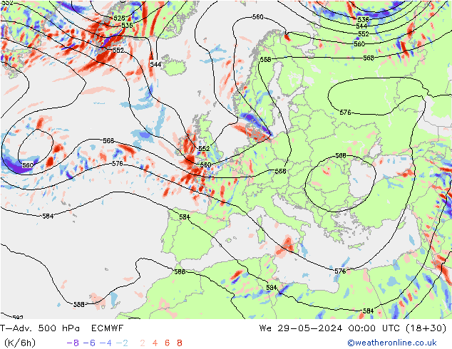 T-Adv. 500 hPa ECMWF śro. 29.05.2024 00 UTC