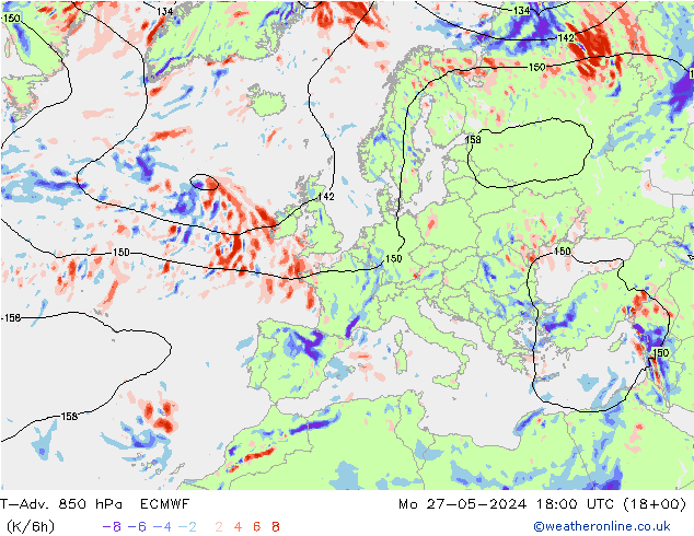 T-Adv. 850 hPa ECMWF Mo 27.05.2024 18 UTC