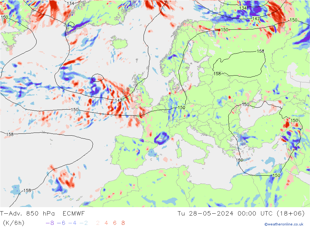 T-Adv. 850 hPa ECMWF mar 28.05.2024 00 UTC