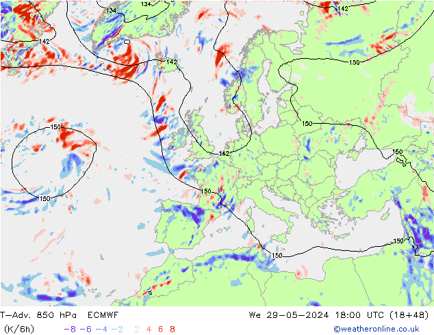 T-Adv. 850 hPa ECMWF mié 29.05.2024 18 UTC