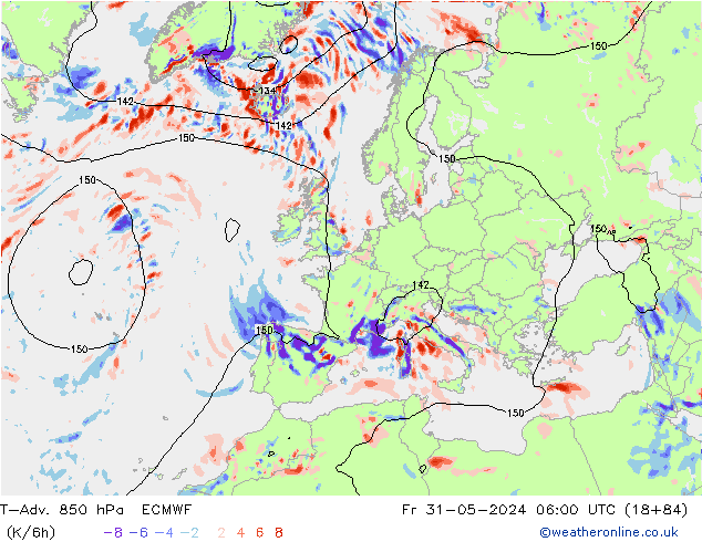 T-Adv. 850 hPa ECMWF vie 31.05.2024 06 UTC