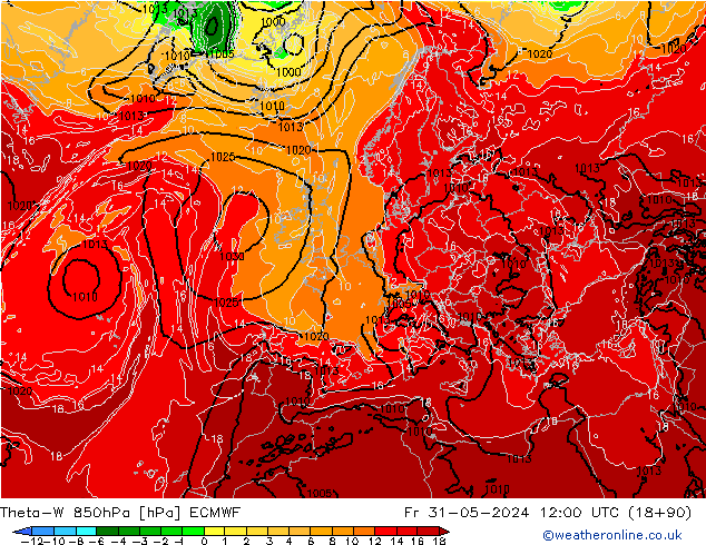 Theta-W 850hPa ECMWF  31.05.2024 12 UTC