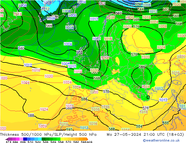 Thck 500-1000hPa ECMWF Mo 27.05.2024 21 UTC