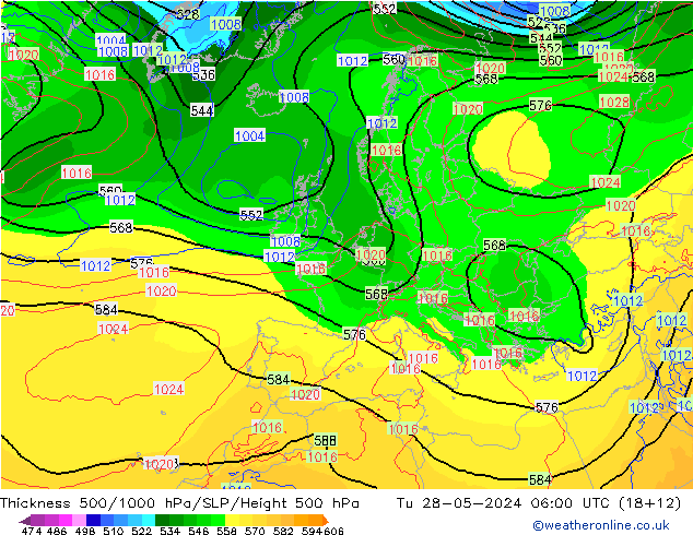 Thck 500-1000hPa ECMWF Tu 28.05.2024 06 UTC