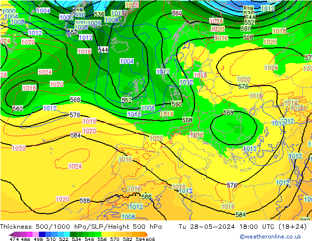 Thck 500-1000hPa ECMWF Tu 28.05.2024 18 UTC