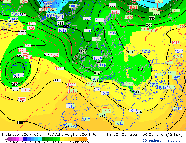 Thck 500-1000hPa ECMWF Čt 30.05.2024 00 UTC