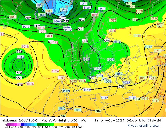 Schichtdicke 500-1000 hPa ECMWF Fr 31.05.2024 06 UTC