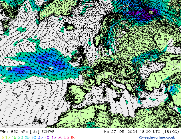 Wind 850 hPa ECMWF ma 27.05.2024 18 UTC