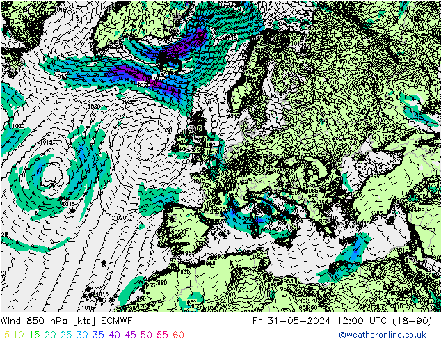 Vent 850 hPa ECMWF ven 31.05.2024 12 UTC