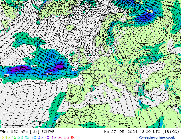 Vent 950 hPa ECMWF lun 27.05.2024 18 UTC