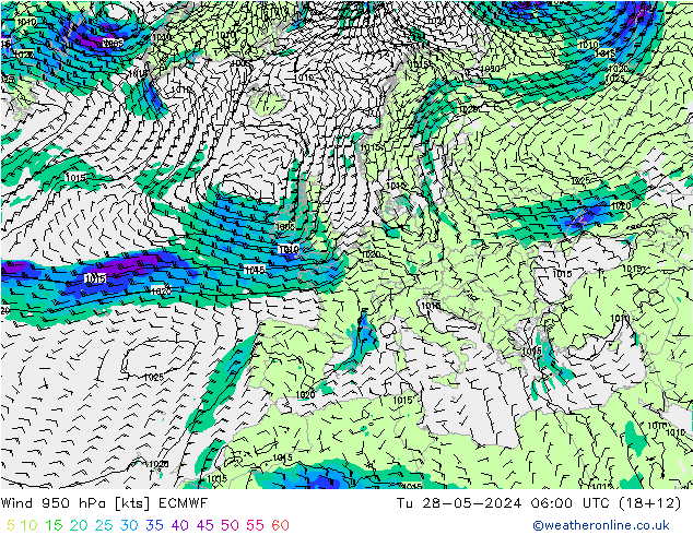 Wind 950 hPa ECMWF Di 28.05.2024 06 UTC