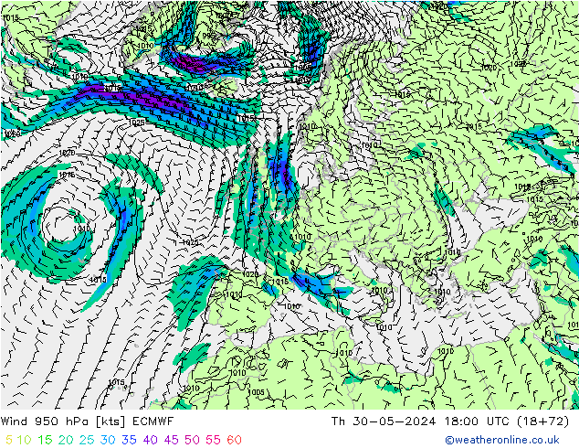 Rüzgar 950 hPa ECMWF Per 30.05.2024 18 UTC