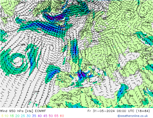 Wind 950 hPa ECMWF Fr 31.05.2024 06 UTC