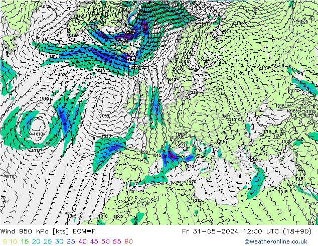 Wind 950 hPa ECMWF vr 31.05.2024 12 UTC