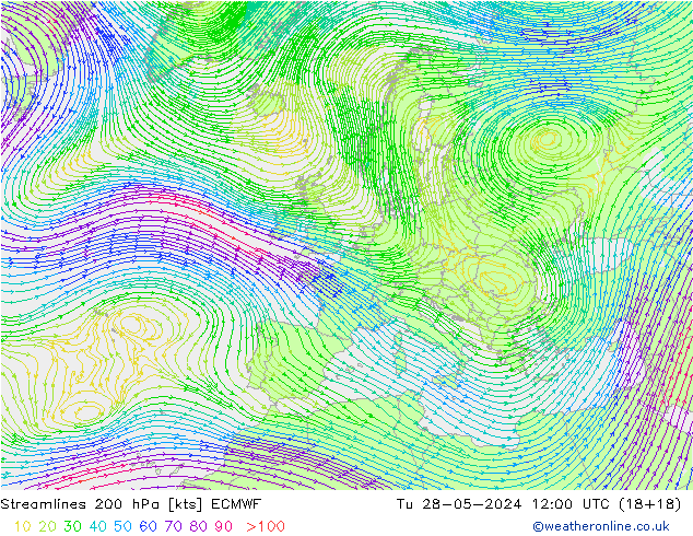 Stroomlijn 200 hPa ECMWF di 28.05.2024 12 UTC