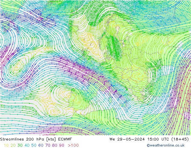 Linea di flusso 200 hPa ECMWF mer 29.05.2024 15 UTC