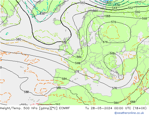 Z500/Rain (+SLP)/Z850 ECMWF вт 28.05.2024 00 UTC