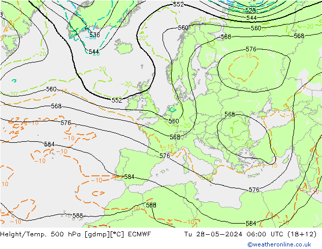 Z500/Yağmur (+YB)/Z850 ECMWF Sa 28.05.2024 06 UTC