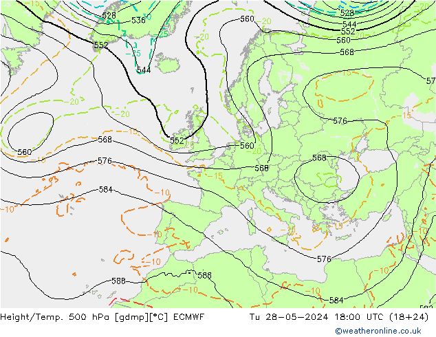Z500/Rain (+SLP)/Z850 ECMWF Tu 28.05.2024 18 UTC