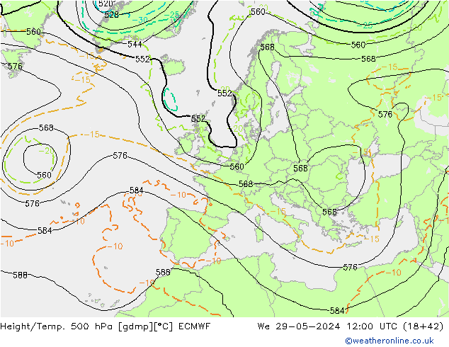 Z500/Rain (+SLP)/Z850 ECMWF We 29.05.2024 12 UTC