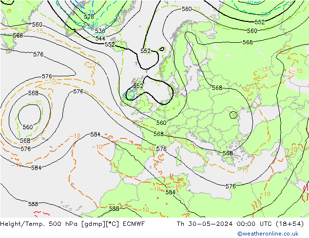 Height/Temp. 500 hPa ECMWF Do 30.05.2024 00 UTC